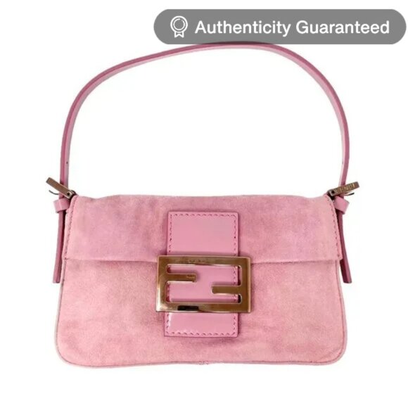 Fendi Handbags - Authentic FENDI Mamma Mini Baguette Pink Suede Shoulder Bag Bucket Hand Bag FF